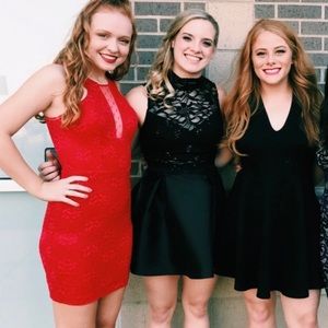 Red Tight Fitting Laced Short Dress